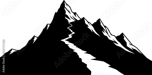 Vector mountain range silhouette, black and white landscape