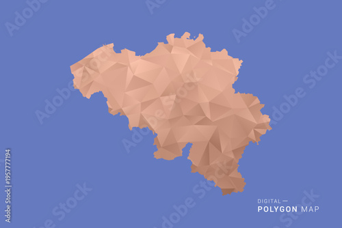 Belgium Map - Orange Polygon Vector Illustration on Deep Blue Background, Low Poly Geometric Design, Modern Abstract Country Silhouette for Infographics and Presentation Use.