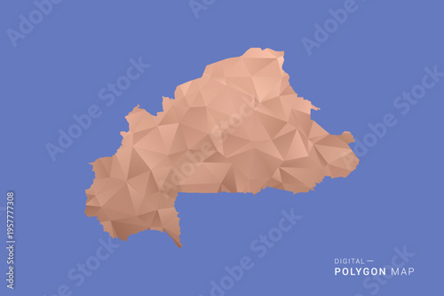 Burkina Faso Map - Orange Polygon Vector Illustration on Deep Blue Background, Low Poly Geometric Design, Modern Abstract Country Silhouette for Infographics and Presentation Use.