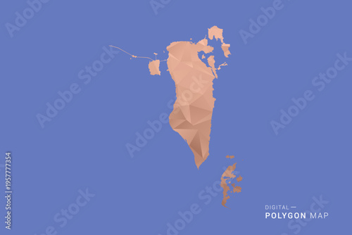 Bahrain Map - Orange Polygon Vector Illustration on Deep Blue Background, Low Poly Geometric Design, Modern Abstract Country Silhouette for Infographics and Presentation Use.