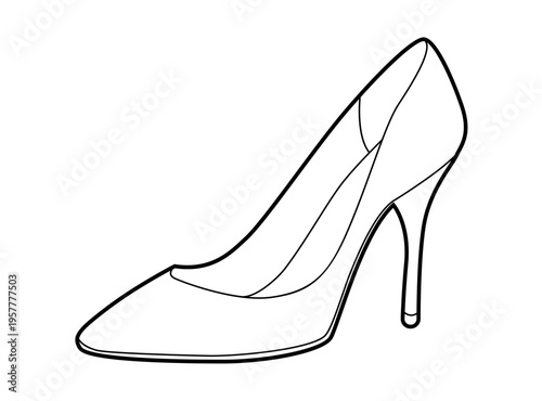Stiletto women high heel single line. Sexy fashion dress footwear for party wedding office. Technical illustration CAD mockup sketch vector men unisex isolated.