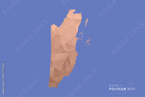 Belize Map - Orange Polygon Vector Illustration on Deep Blue Background, Low Poly Geometric Design, Modern Abstract Country Silhouette for Infographics and Presentation Use.