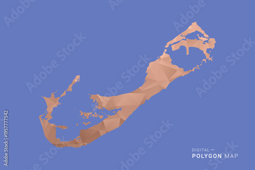 Bermuda Map - Orange Polygon Vector Illustration on Deep Blue Background, Low Poly Geometric Design, Modern Abstract Country Silhouette for Infographics and Presentation Use.