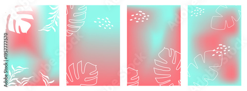 Summer set poster Abstract colorful gradient and floral element mesh background. Design social media posts, landing pages, and apps. Vector illustration.