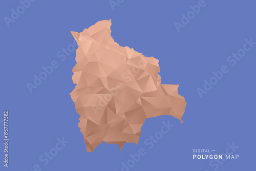 Bolivia Map - Orange Polygon Vector Illustration on Deep Blue Background, Low Poly Geometric Design, Modern Abstract Country Silhouette for Infographics and Presentation Use.