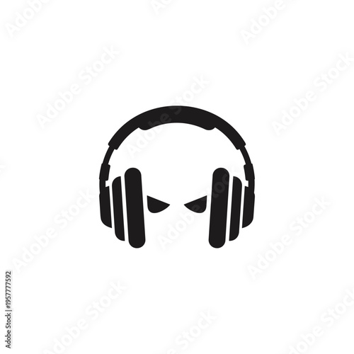 Black Headphones with Angry Eyes Icon.