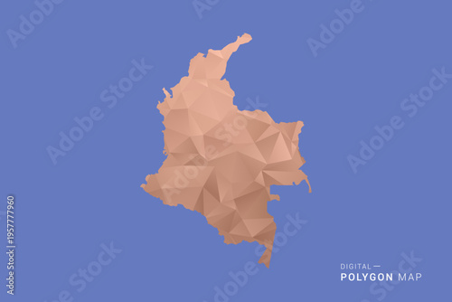 Colombia Map - Orange Polygon Vector Illustration on Deep Blue Background, Low Poly Geometric Design, Modern Abstract Country Silhouette for Infographics and Presentation Use.