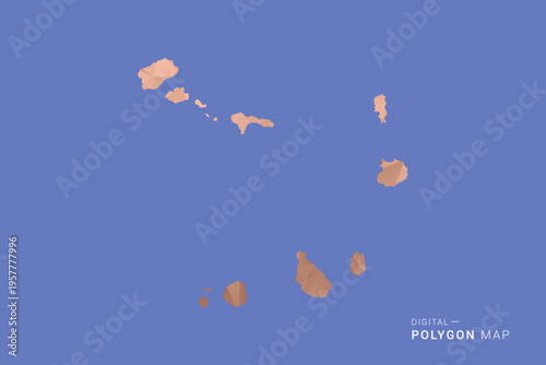 Cabo Verde Map - Orange Polygon Vector Illustration on Deep Blue Background, Low Poly Geometric Design, Modern Abstract Country Silhouette for Infographics and Presentation Use.