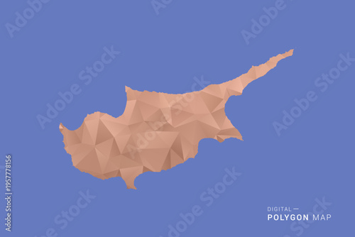 Cyprus Map - Orange Polygon Vector Illustration on Deep Blue Background, Low Poly Geometric Design, Modern Abstract Country Silhouette for Infographics and Presentation Use.