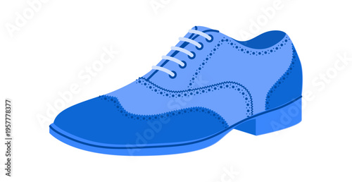 Spectator mens blue flat lace dress shoe. Two tone oxford derby lace up classic formal suit footwear. Technical fashion illustration CAD mockup sketch vector women unisex isolated.