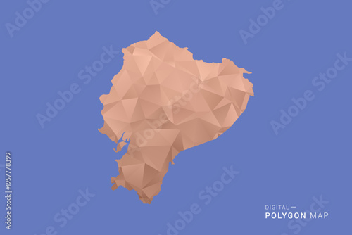 Ecuador Map - Orange Polygon Vector Illustration on Deep Blue Background, Low Poly Geometric Design, Modern Abstract Country Silhouette for Infographics and Presentation Use.