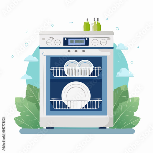 Dishwasher interior with clean plates