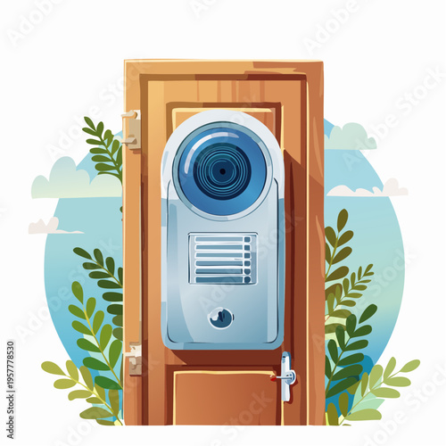 Door intercom with camera and plants