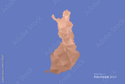 Finland Map - Orange Polygon Vector Illustration on Deep Blue Background, Low Poly Geometric Design, Modern Abstract Country Silhouette for Infographics and Presentation Use.