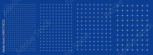 Blueprint grid set compact plus geometry, four scale variations. Wide medium dense micro spacing comparison, engineering layouts dashboards notebook interface planning systems technology graphics
