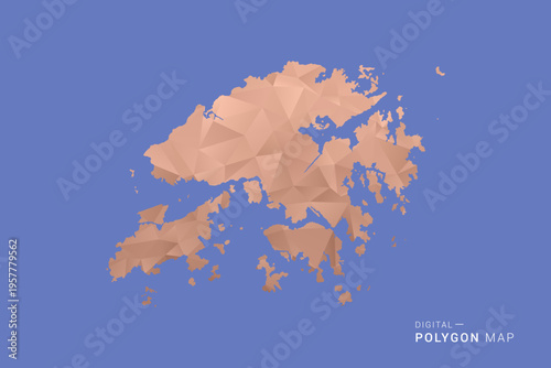Hong Kong Map - Orange Polygon Vector Illustration on Deep Blue Background, Low Poly Geometric Design, Modern Abstract Country Silhouette for Infographics and Presentation Use.