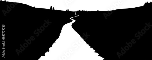 Vector road to nowhere silhouette, black landscape