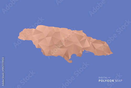 Jamaica Map - Orange Polygon Vector Illustration on Deep Blue Background, Low Poly Geometric Design, Modern Abstract Country Silhouette for Infographics and Presentation Use.