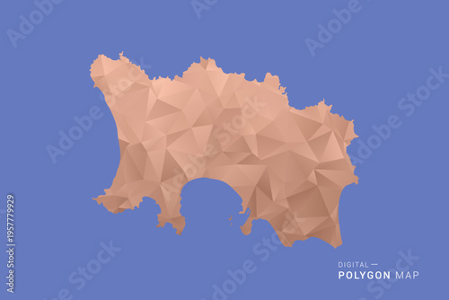 Jersey Map - Orange Polygon Vector Illustration on Deep Blue Background, Low Poly Geometric Design, Modern Abstract Country Silhouette for Infographics and Presentation Use.