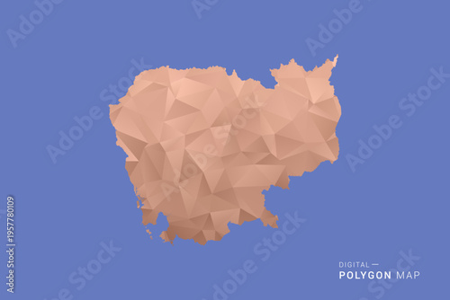 Photography Cambodia Map - Orange Polygon Vector Illustration on Deep Blue Background, Low Poly Geometric Design, Modern Abstract Country Silhouette for Infographics and Presentation Use