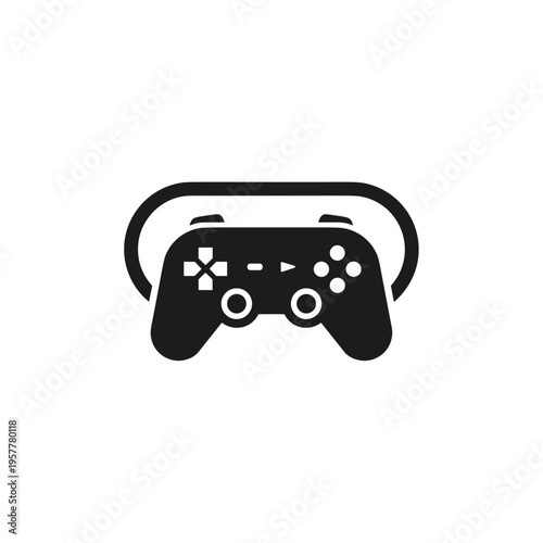 Black video game controller with headset.