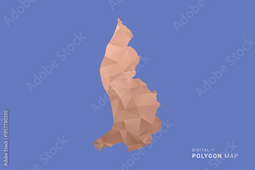 Liechtenstein Map - Orange Polygon Vector Illustration on Deep Blue Background, Low Poly Geometric Design, Modern Abstract Country Silhouette for Infographics and Presentation Use.