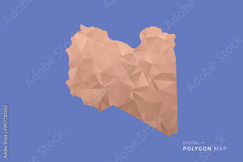 Libya Map - Orange Polygon Vector Illustration on Deep Blue Background, Low Poly Geometric Design, Modern Abstract Country Silhouette for Infographics and Presentation Use.