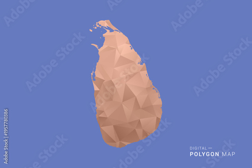 Sri Lanka Map - Orange Polygon Vector Illustration on Deep Blue Background, Low Poly Geometric Design, Modern Abstract Country Silhouette for Infographics and Presentation Use.
