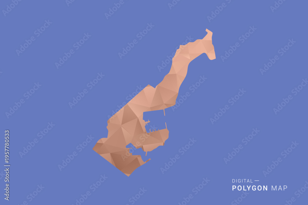 Naklejka premium Monaco Map - Orange Polygon Vector Illustration on Deep Blue Background, Low Poly Geometric Design, Modern Abstract Country Silhouette for Infographics and Presentation Use.
