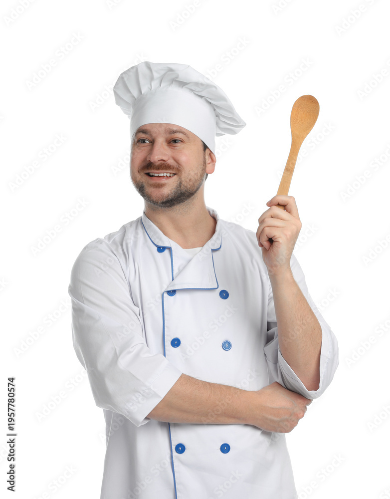 © New Africa - Professional chef with spoon on white background