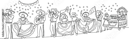 mexican wedding celebration line drawing