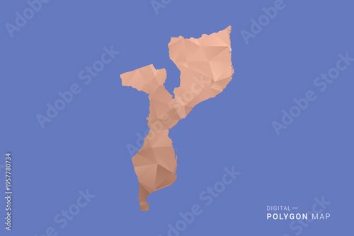 Mozambique Map - Orange Polygon Vector Illustration on Deep Blue Background, Low Poly Geometric Design, Modern Abstract Country Silhouette for Infographics and Presentation Use.