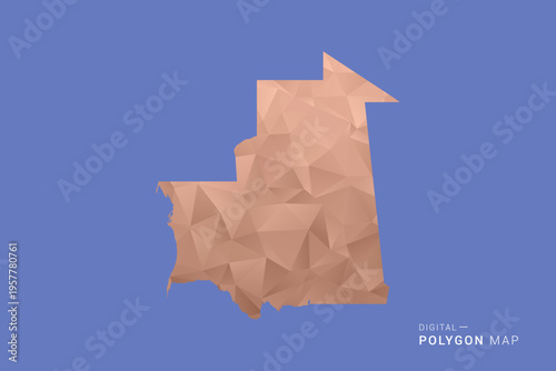 Mauritania Map - Orange Polygon Vector Illustration on Deep Blue Background, Low Poly Geometric Design, Modern Abstract Country Silhouette for Infographics and Presentation Use.