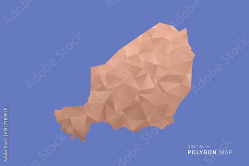 Niger Map - Orange Polygon Vector Illustration on Deep Blue Background, Low Poly Geometric Design, Modern Abstract Country Silhouette for Infographics and Presentation Use.