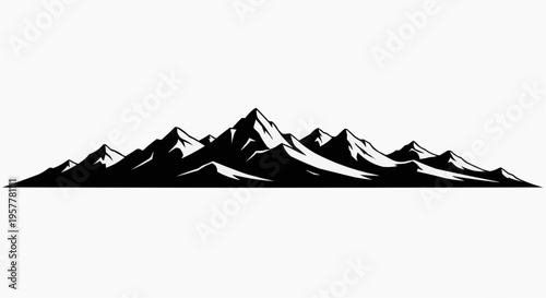A minimalist silhouette of a mountain range in black and white