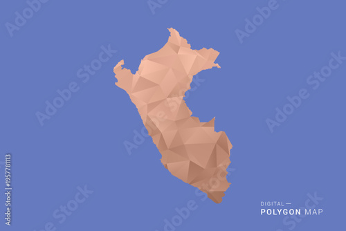 Peru Map - Orange Polygon Vector Illustration on Deep Blue Background, Low Poly Geometric Design, Modern Abstract Country Silhouette for Infographics and Presentation Use.