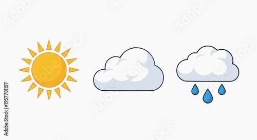 A vector illustration with weather symbols, including sun and clouds