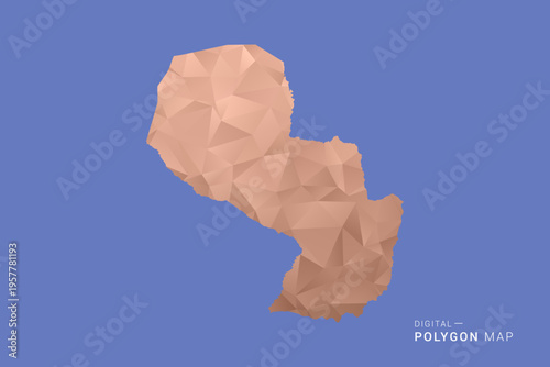 Paraguay Map - Orange Polygon Vector Illustration on Deep Blue Background, Low Poly Geometric Design, Modern Abstract Country Silhouette for Infographics and Presentation Use.
