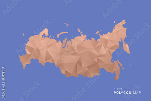 Russia Map - Orange Polygon Vector Illustration on Deep Blue Background, Low Poly Geometric Design, Modern Abstract Country Silhouette for Infographics and Presentation Use.