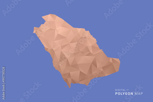 Saudi Arabia Map - Orange Polygon Vector Illustration on Deep Blue Background, Low Poly Geometric Design, Modern Abstract Country Silhouette for Infographics and Presentation Use.