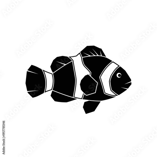 Black and white clownfish illustration.