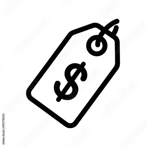 Black and white dollar tag icon.