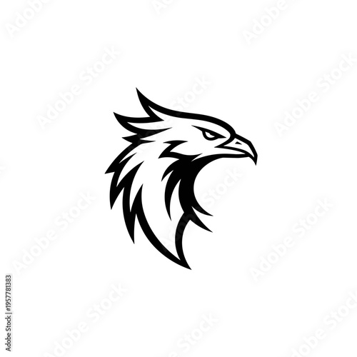 Black and white eagle head illustration.