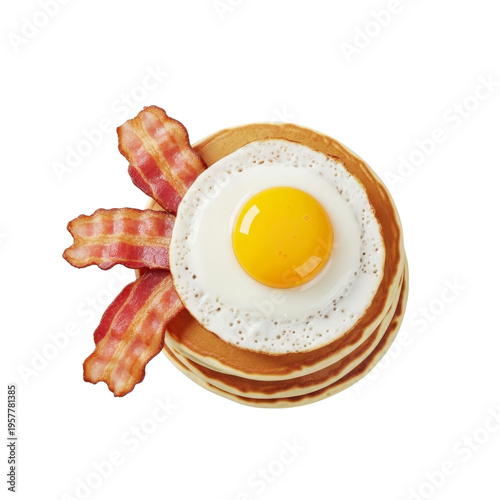 Pancakes with fried egg and bacon
