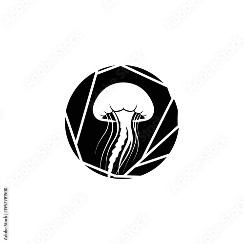 Black and white jellyfish illustration.