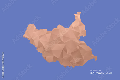 South Sudan Map - Orange Polygon Vector Illustration on Deep Blue Background, Low Poly Geometric Design, Modern Abstract Country Silhouette for Infographics and Presentation Use.