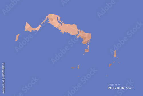 Turks and Caicos Islands Map - Orange Polygon Vector Illustration on Deep Blue Background, Low Poly Geometric Design, Modern Abstract Country Silhouette for Infographics and Presentation Use.