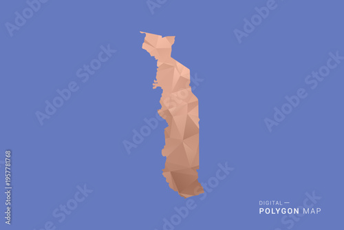 Togo Map - Orange Polygon Vector Illustration on Deep Blue Background, Low Poly Geometric Design, Modern Abstract Country Silhouette for Infographics and Presentation Use.