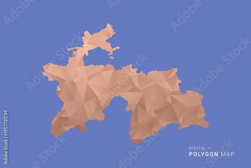 Tajikistan Map - Orange Polygon Vector Illustration on Deep Blue Background, Low Poly Geometric Design, Modern Abstract Country Silhouette for Infographics and Presentation Use.