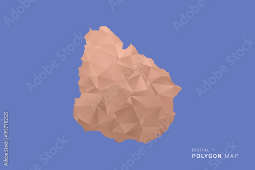 Uruguay Map - Orange Polygon Vector Illustration on Deep Blue Background, Low Poly Geometric Design, Modern Abstract Country Silhouette for Infographics and Presentation Use.